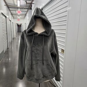 Yingnai Charcoal Gray Plush Velour Hoodie Pullover Sweatshirt Size M NWT